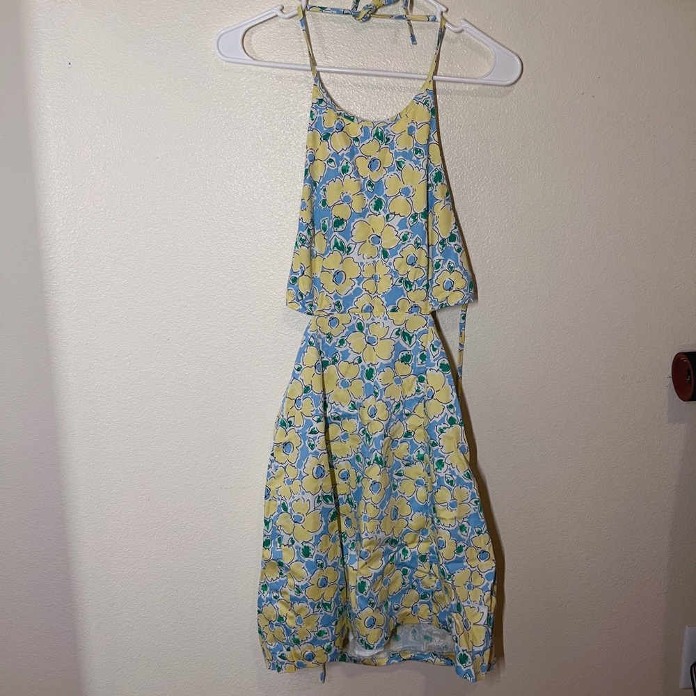 Blue and yellow floral Zara backless mini dress!!